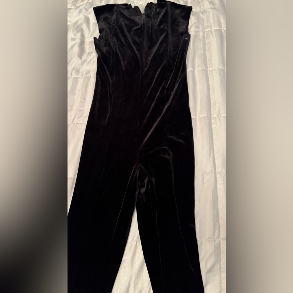 Norma kamali black velvet spat legging sleeveless jumpsuitsuit